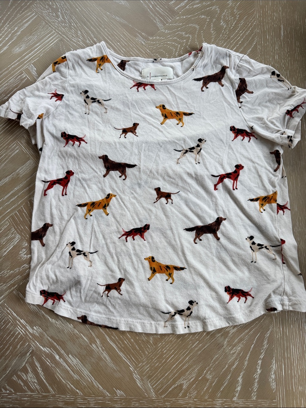 Anthropologie White Tee with Multicolor Dog Silhouettes